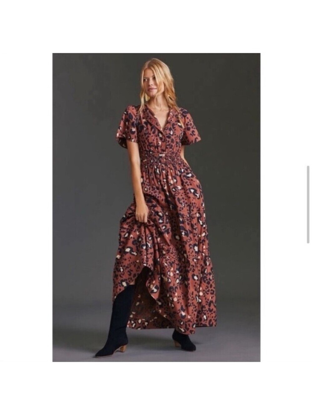 Maeve Anthropologie Somerset Cheetah Print Maxi Dress Women’s Size XS Brown EUC